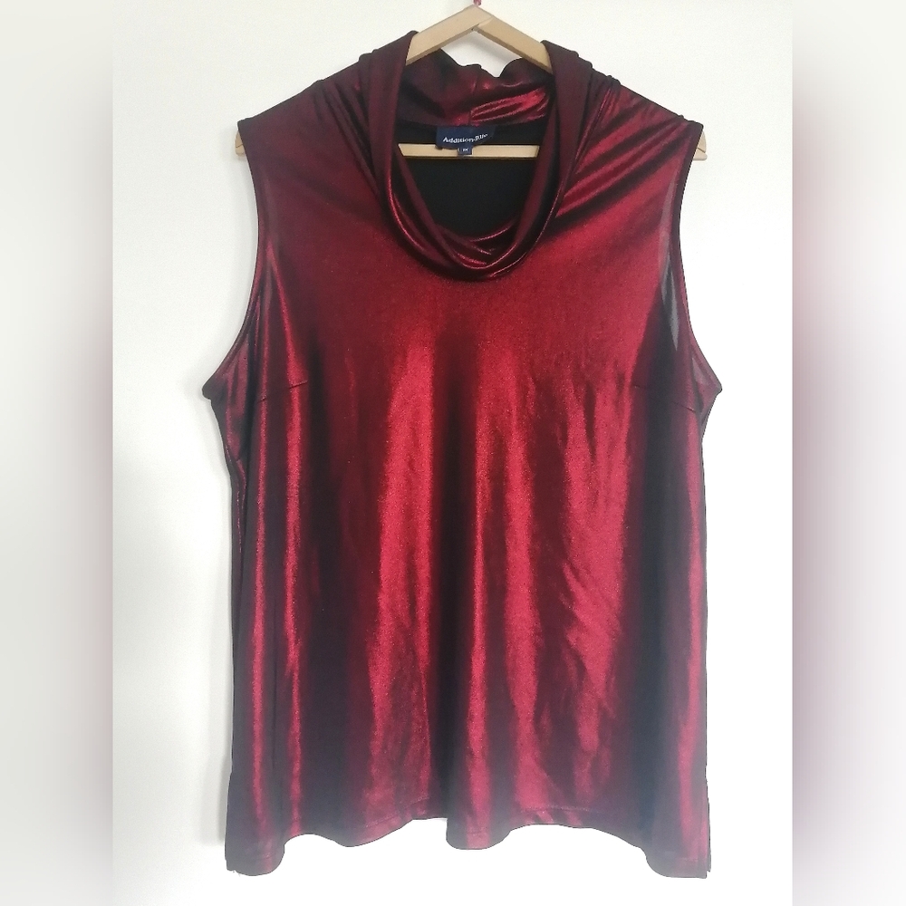 Addition Elle Shimmering Wine Burgundy Cowl Neck Sleeveless 1X Top, Christmas